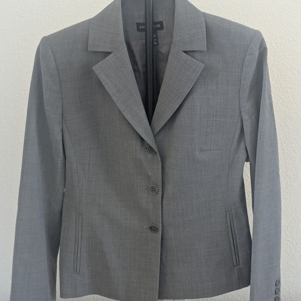 Ann Taylor Wool Blend Gray Career Blazer Tailored Office Jacket Size 6